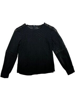 Banana Republic Women's Lace Crochet Top Long Sleeve Back Zip Size XS Black